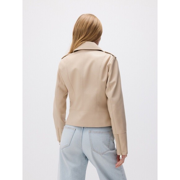 Reserved Moto Biker Jacket Beige Faux Leather Full Zip- Women's Size XS - Picture 4 of 15